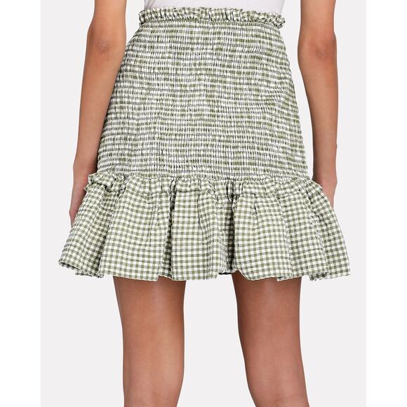 Veronica Beard Jeans Aloya Smocked Gingham Mini Skirt Pull On Green Size M NWT - Picture 3 of 11